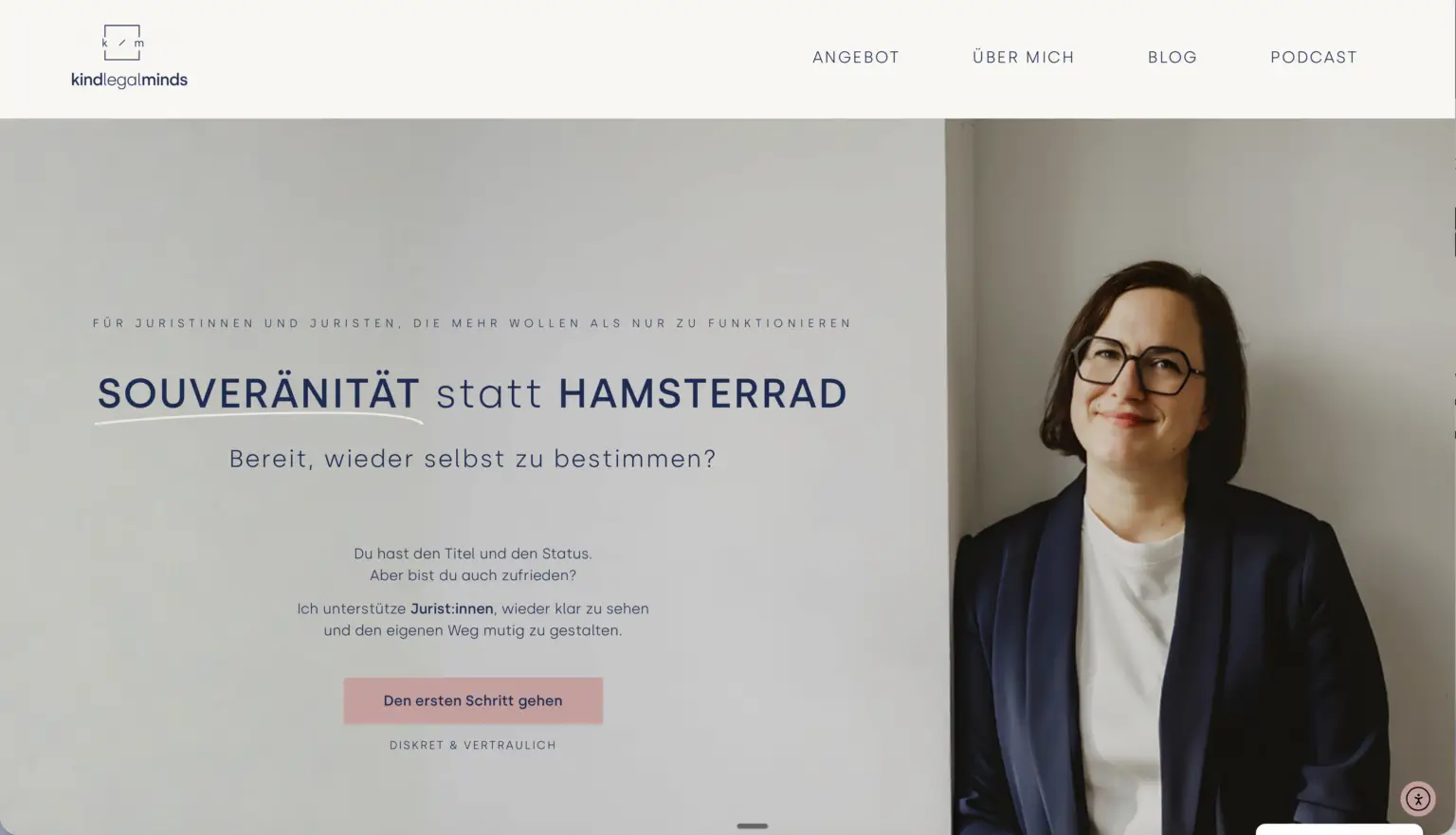 Einblick in die Website von Kind Legal Minds