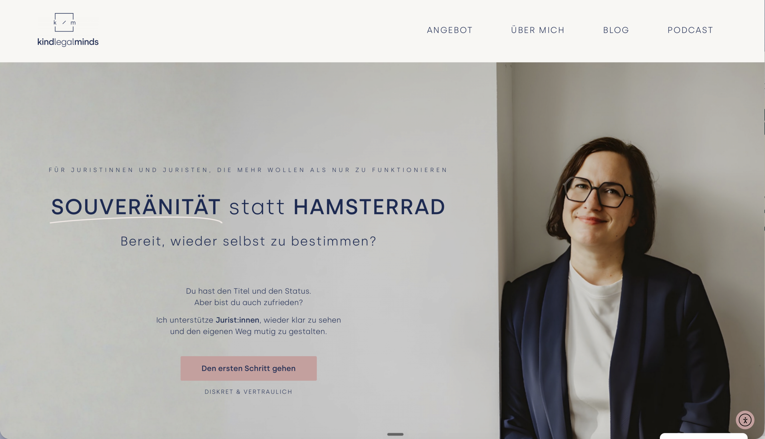 Vollständige Websiteansicht Kind Legal Minds