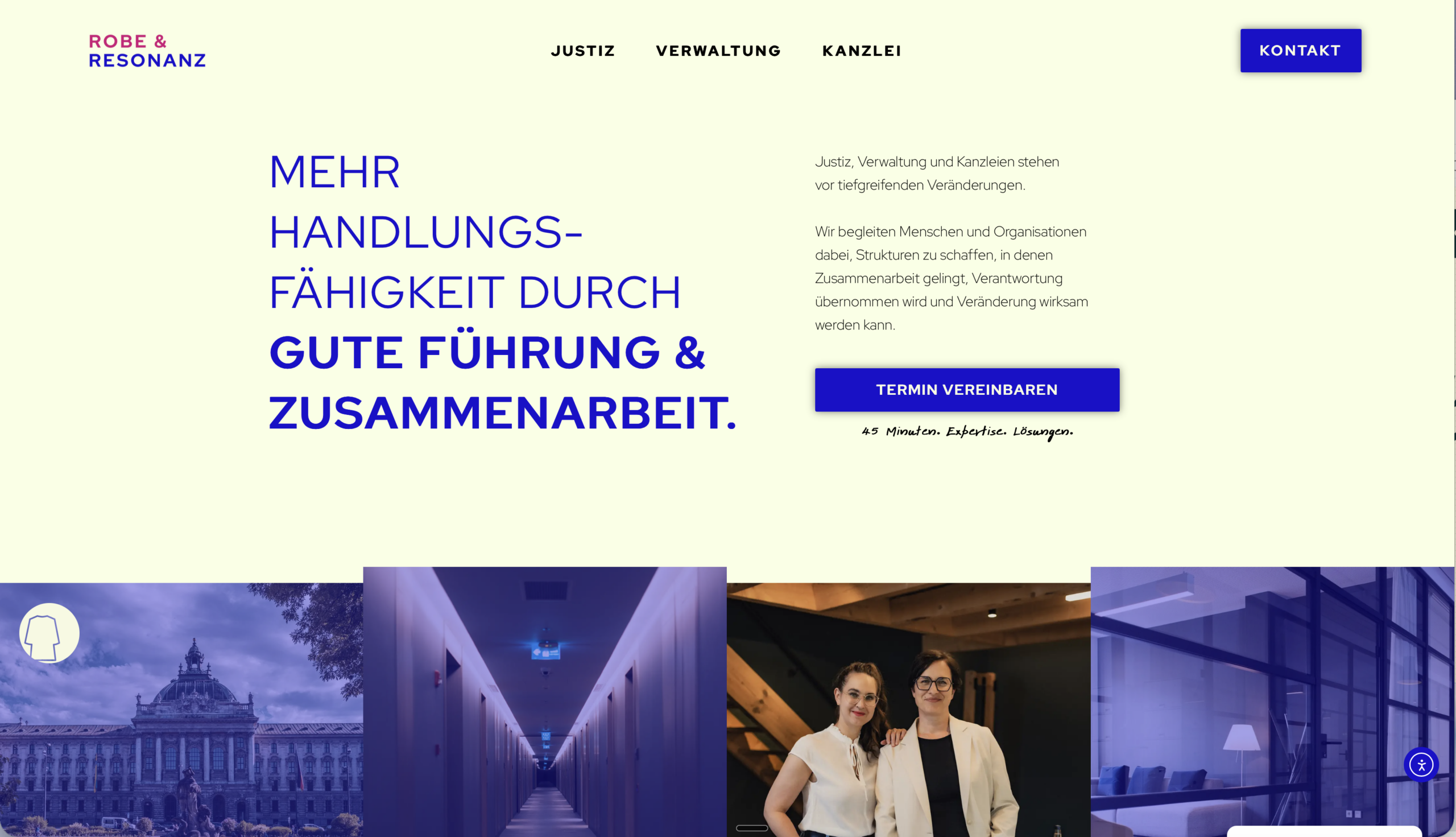 Vollständige Websiteansicht Robe und Resonanz