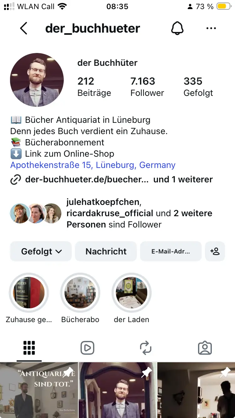 Instagram-Profil des Buchhüters, Screenshot vom 27. Oktober 2026
